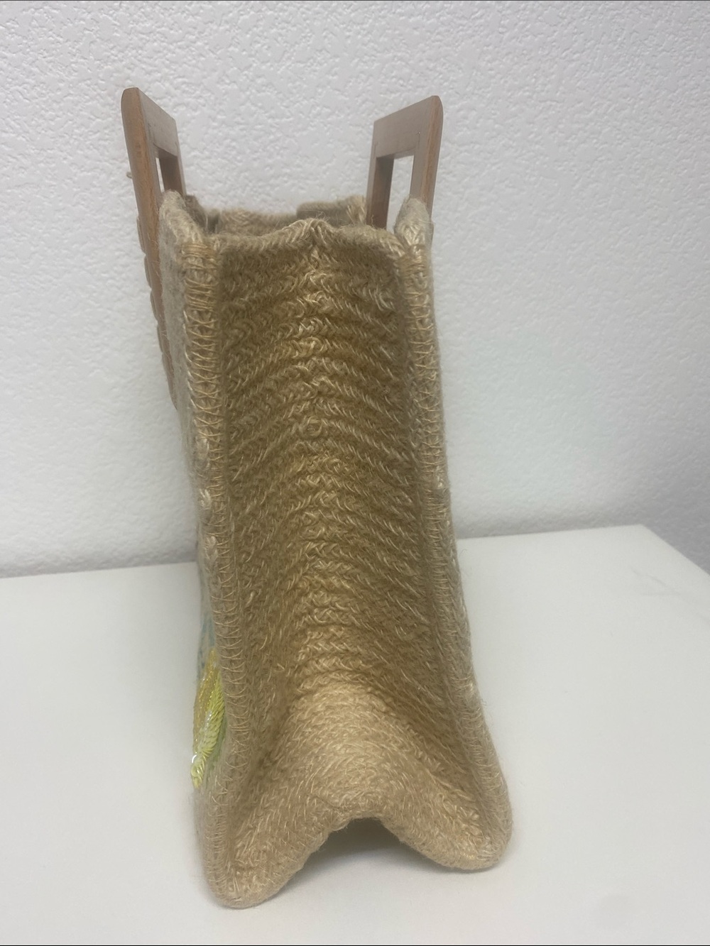 Antik Kraft Natural Straw Tote with Yellow Sequin Lemon Appliques - Picture 6 of 9